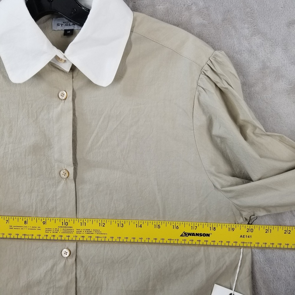 House of St. Claire Blouse Women M Beige Balloon Sleeve Italian Fabric USA Made - Picture 5 of 10